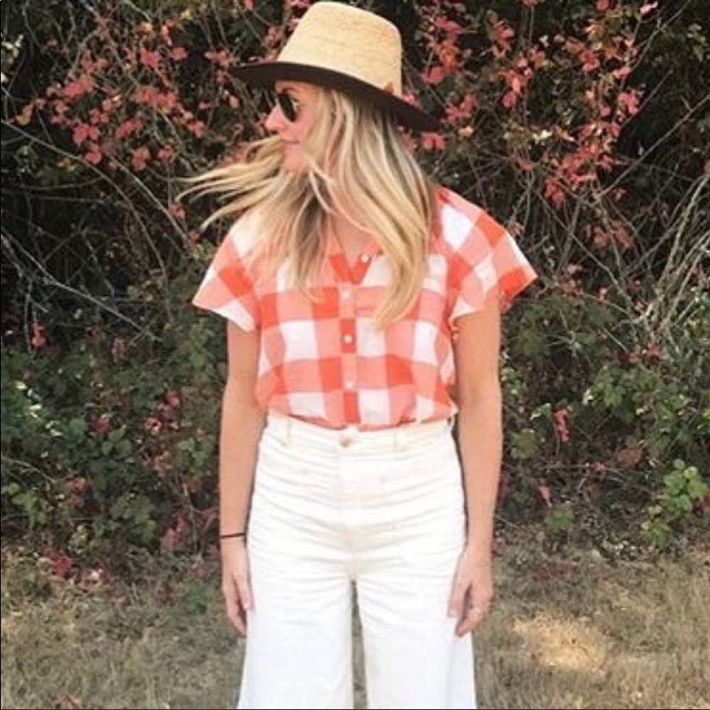 Anthropology Maeve Orange Gingham Top